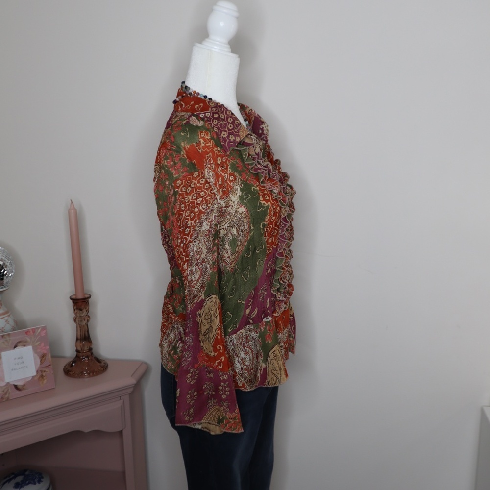 Paisley Allison Taylor Ruffle Bell Sleeved Button Down Top MEDIUM. Vintage. - Picture 3 of 6